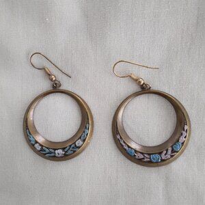 VINTAGE PAINTED FLOWERS HOOP EARRINGS